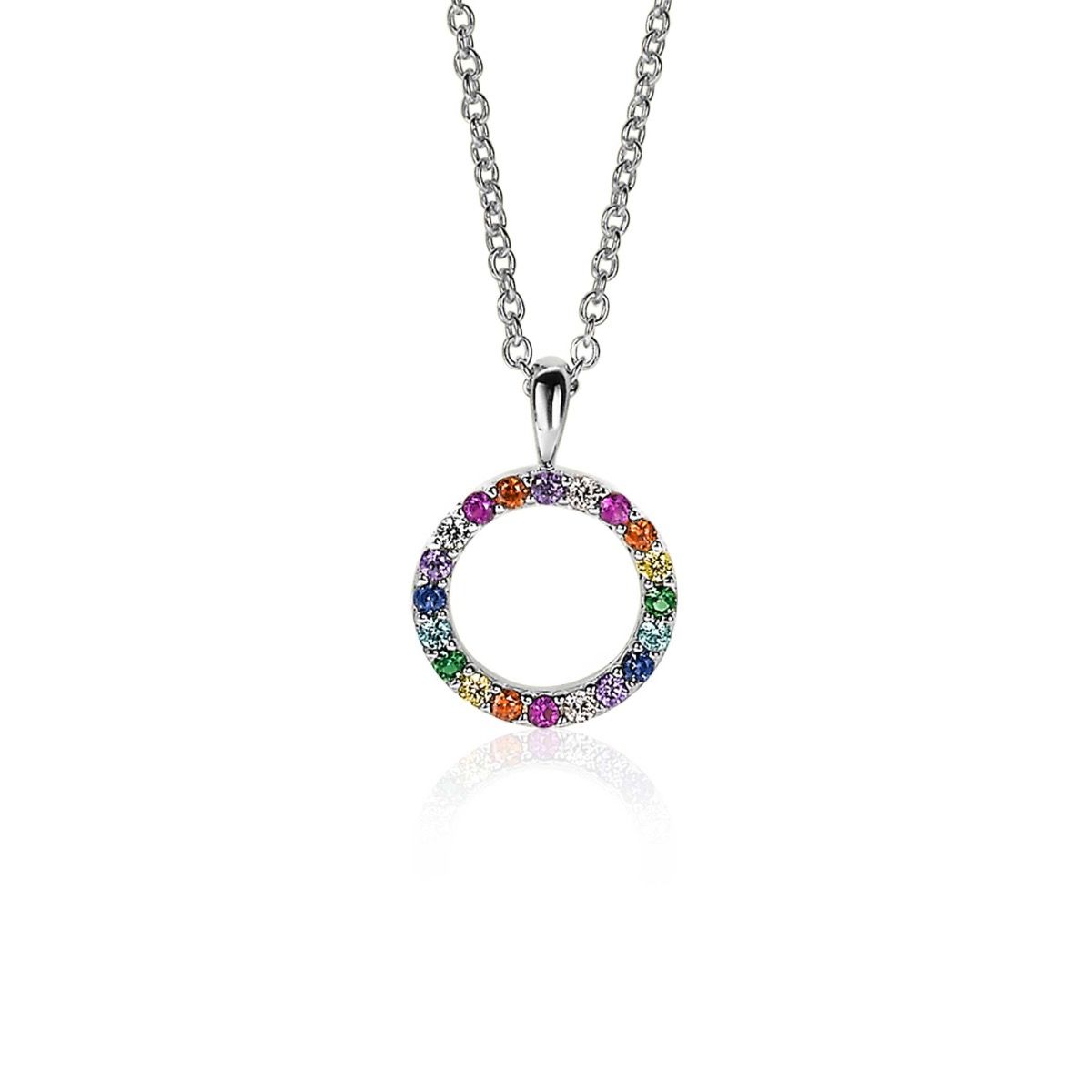 Zinzi zilveren hanger 12mm bezet met regenboog kleurstenen ZIH2170Z (zonder collier) - PansiteNederland.nl