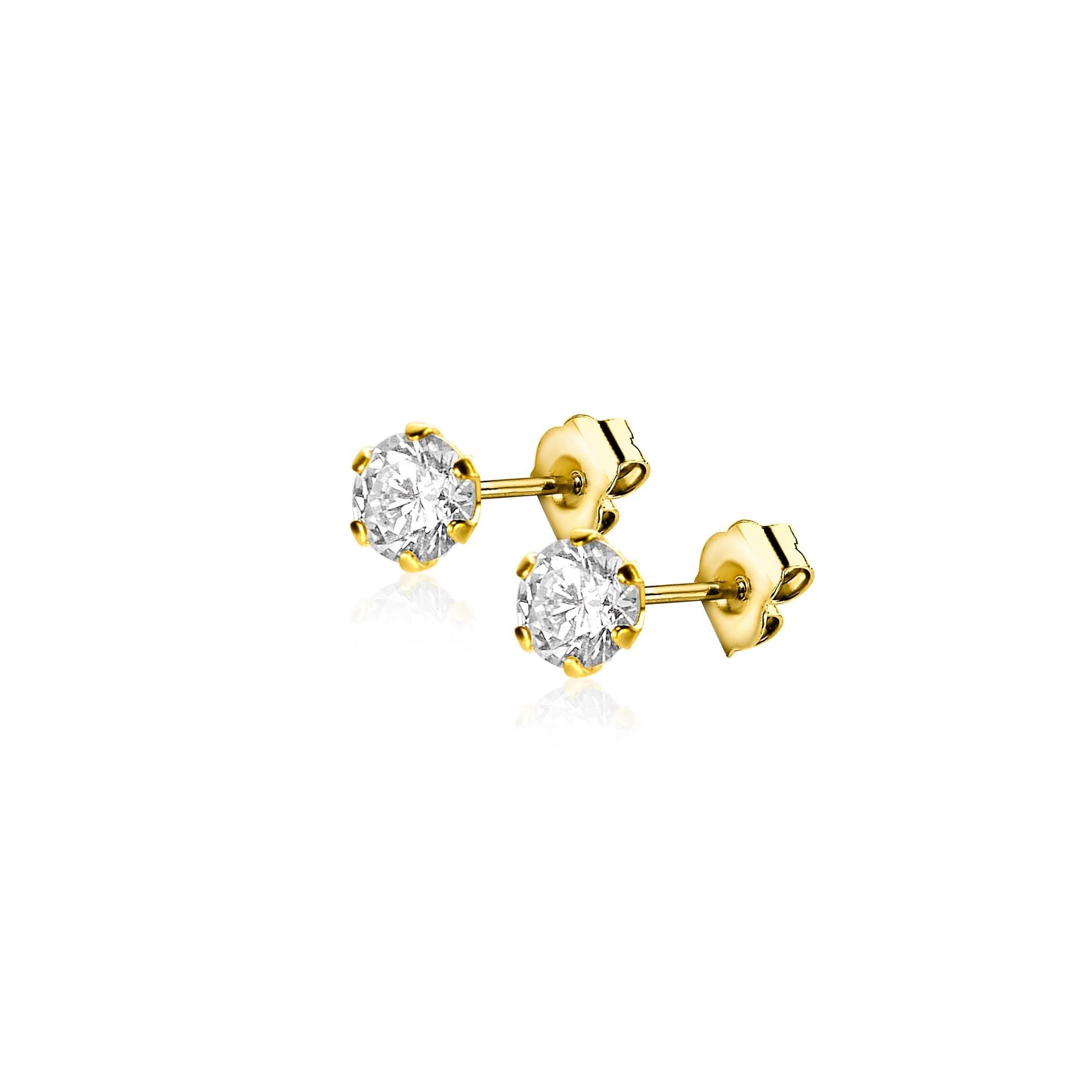 ZINZI 14K Gouden Oorknoppen met Witte Zirkonia ZGO455 oorbellen