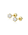 Zinzi Gold 14 krt gouden oorknoppen zespootszetting met ronde witte zirkonia ZGO455