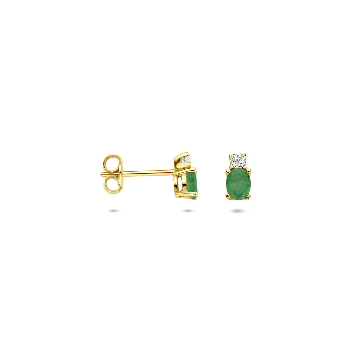 14K geelgouden oorknoppen smaragd en zirkonia 6 mm - 4034237