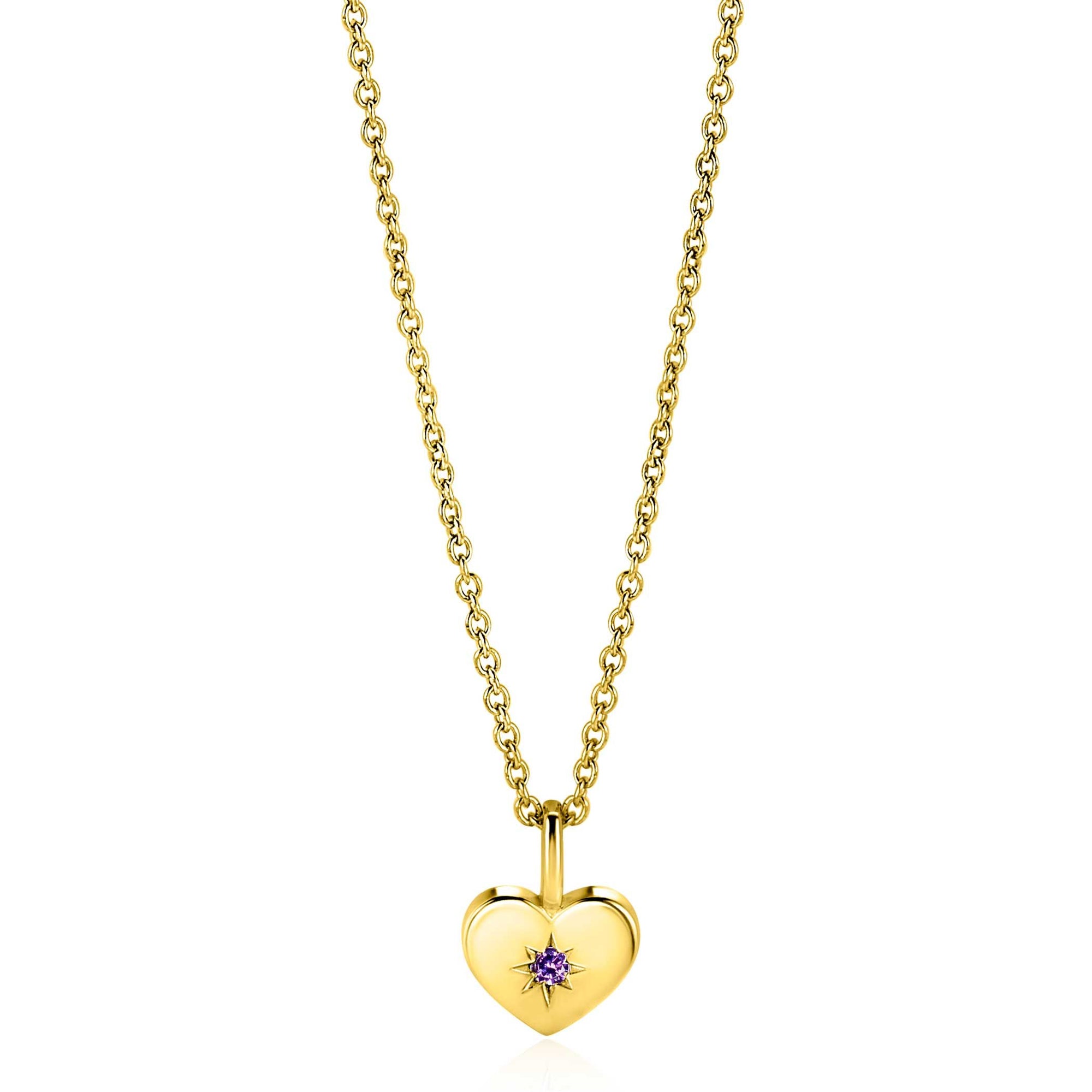 Zinzi FEBRUARI hanger 12mm gold plated hart geboortesteen paars amethist zirkonia ZIHY-FEB (zonder collier) - PansiteNederland.nl
