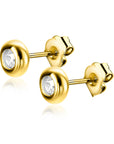 Zinzi Gold 14 krt gouden oorknoppen bezet met witte zirkonia in een glanzende ronde zetting ZGO318