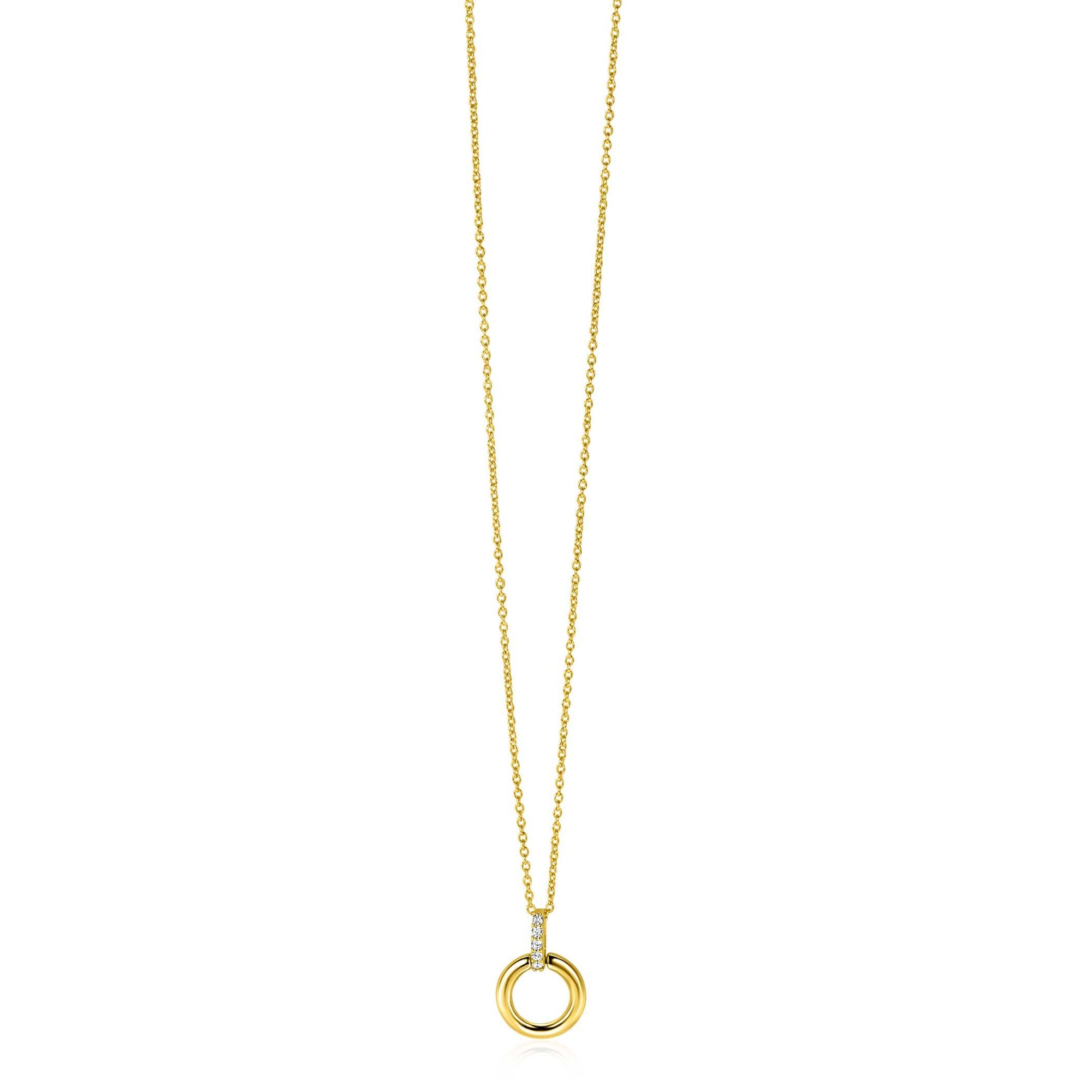 Zinzi Gold 14 krt gouden ronde hanger met luxe opvallend hangoog, bezet met witte zirkonia's ZGH512 (zonder collier) - PansiteNederland.nl