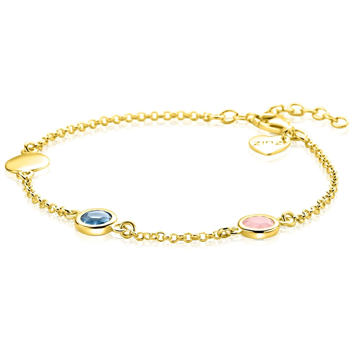 ZINZI Verguld Zilveren Armband met Blauw, Roze Kleursteen - ZIA2715G