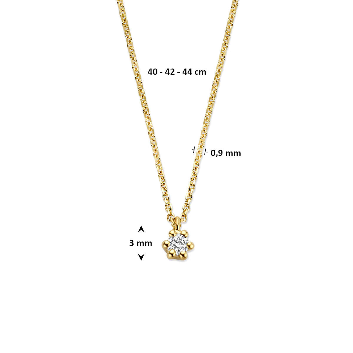 Fantasy Collection Collier lab grown diamant 0.05ct g vs 40 - 42 - 44 cm 14K geelgoud