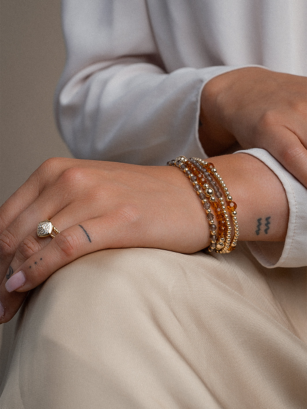 Sparkling Jewels Armband | - Smoky Quartz Interstellar - Goud 3mm SBG-GEM23-3MM-MIX - PansiteNederland.nl