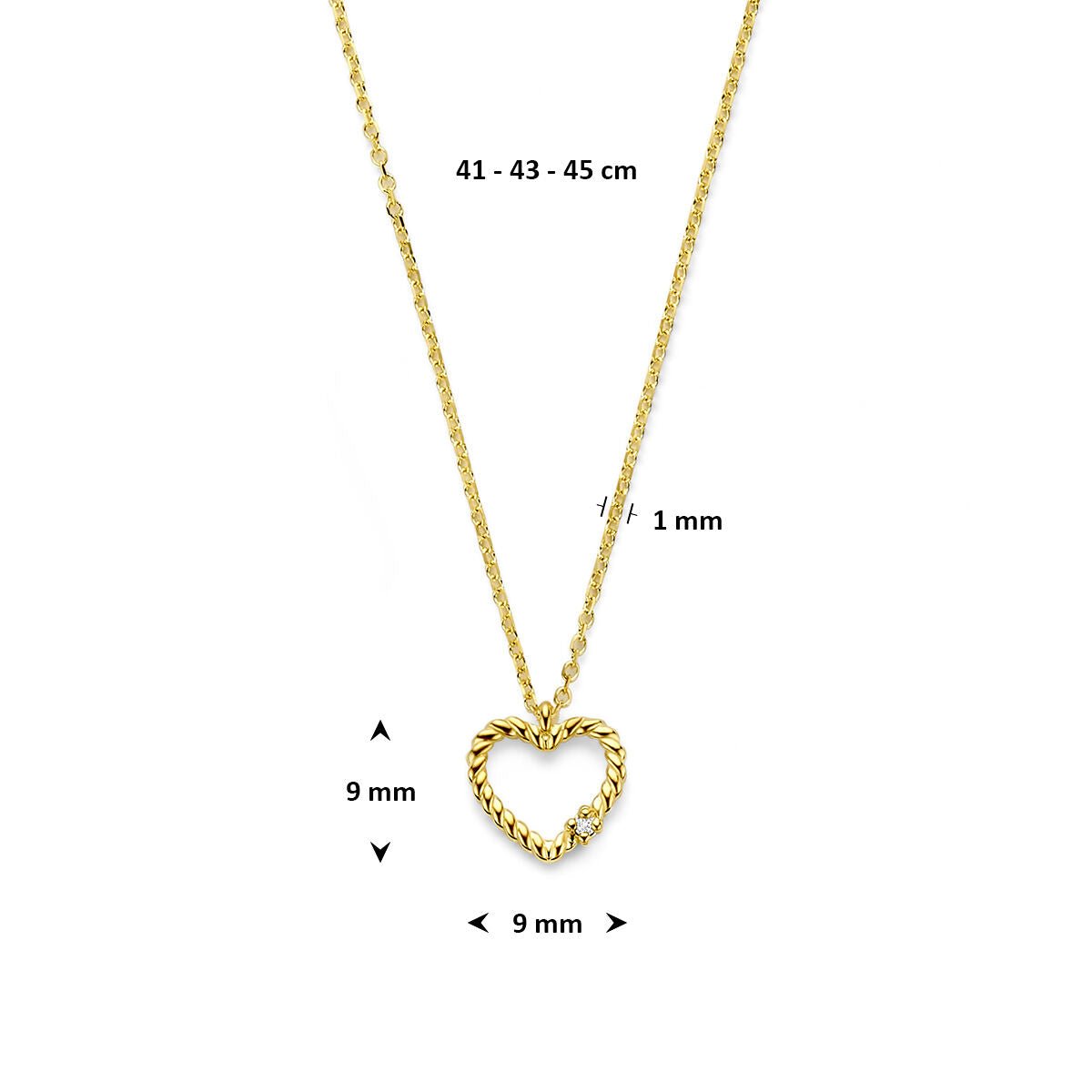 Fantasy Collection Collier hartje diamant 0.01ct h si 41 - 43 - 45 cm 14K geelgoud