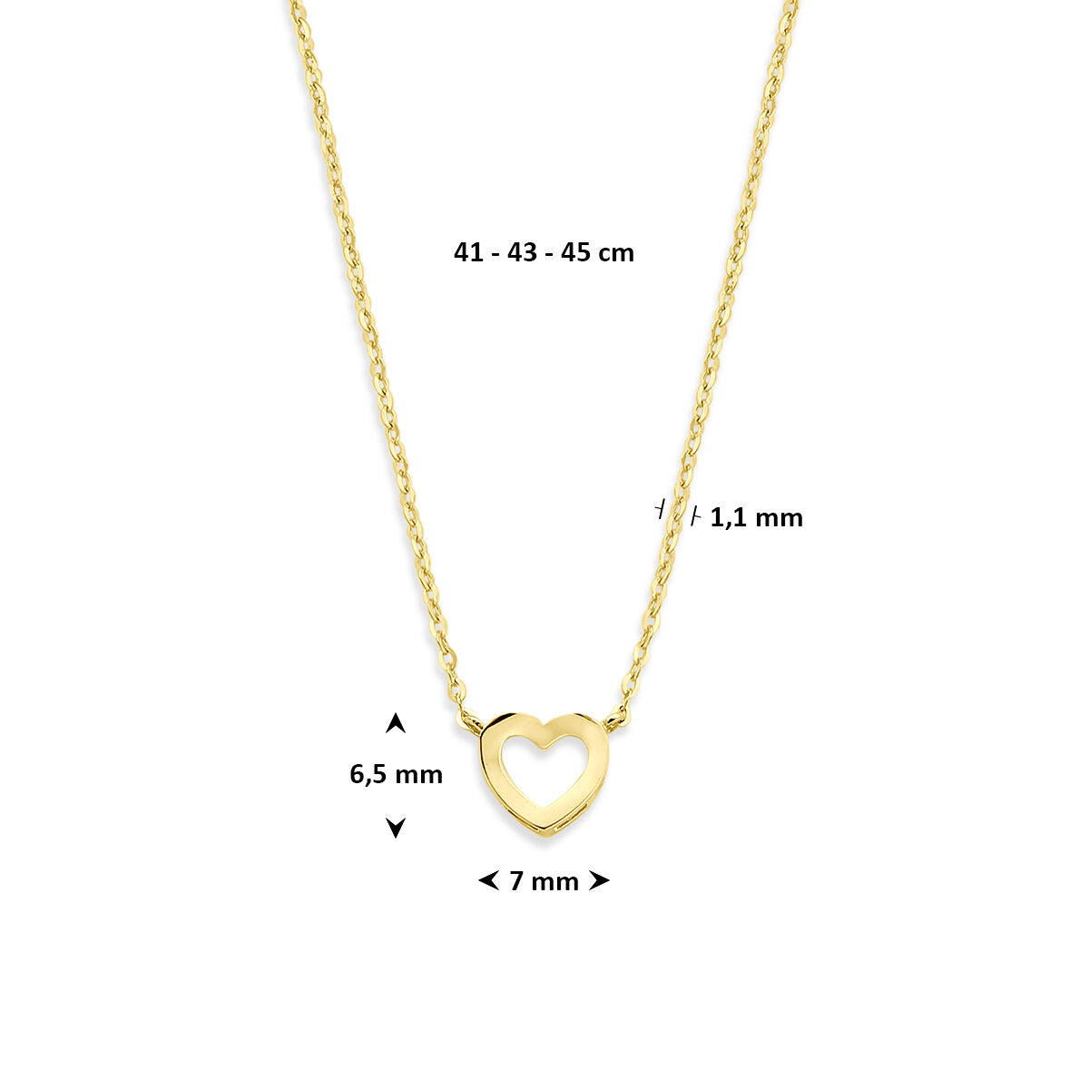 Fantasy Collection 9K collier hartje 41 - 43 - 45 cm 9K geelgoud