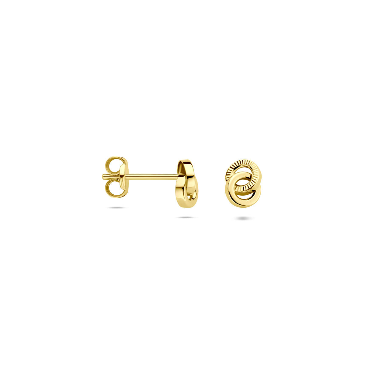 14K geelgouden oorknoppen poli/gediamanteerd 6 mm - 4034245