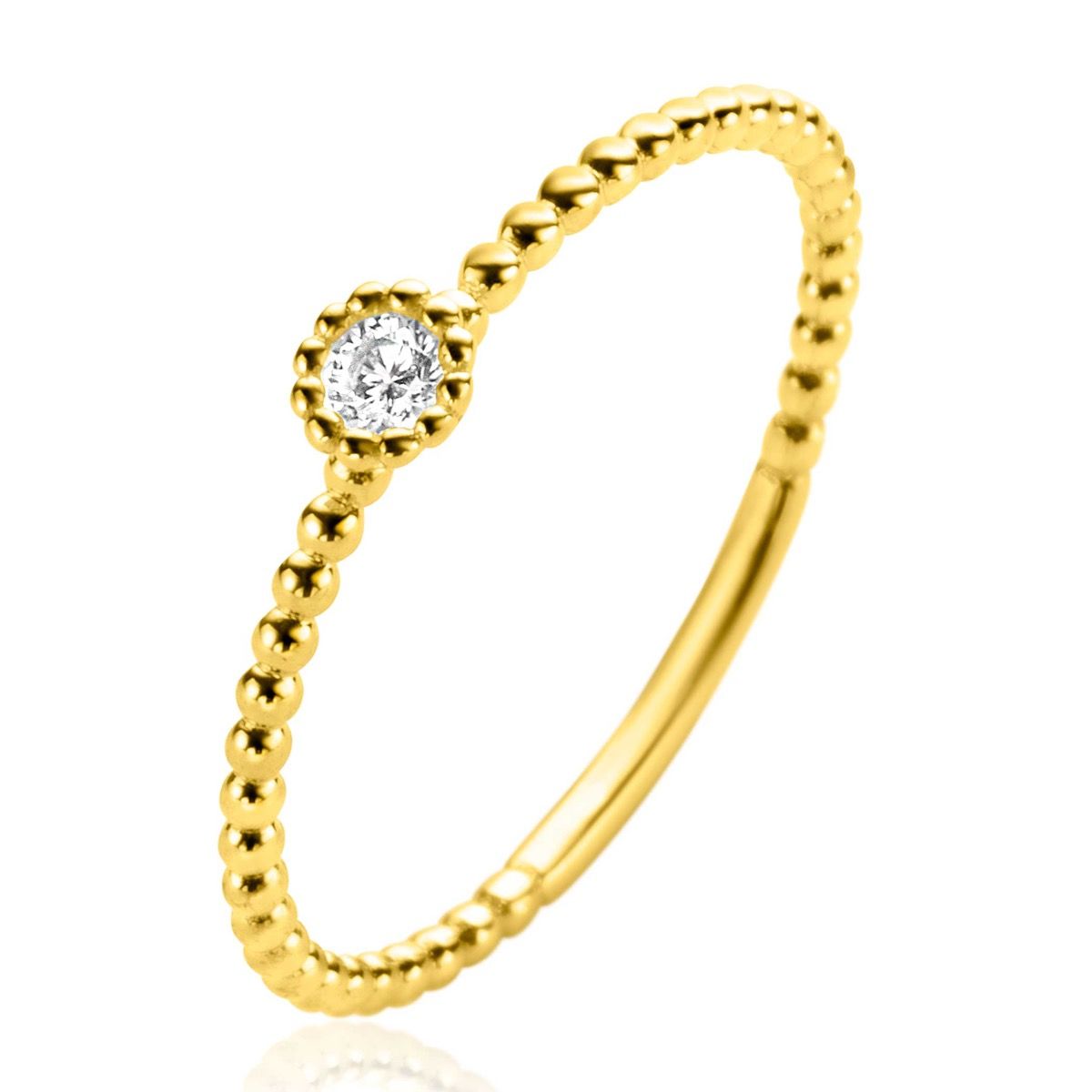 ZINZI Gold 14 krt gouden ring met bolletjes scheen en bezet met een ronde witte zirkonia in bolletjes zetting van 3,5mm ZGR308 - PansiteNederland.nl