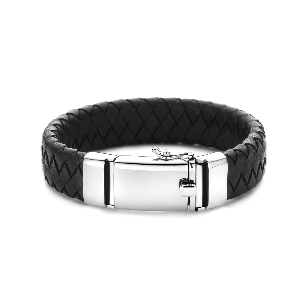 Fantasy Collection Armband zwart leer 15 mm 21 cm zilver