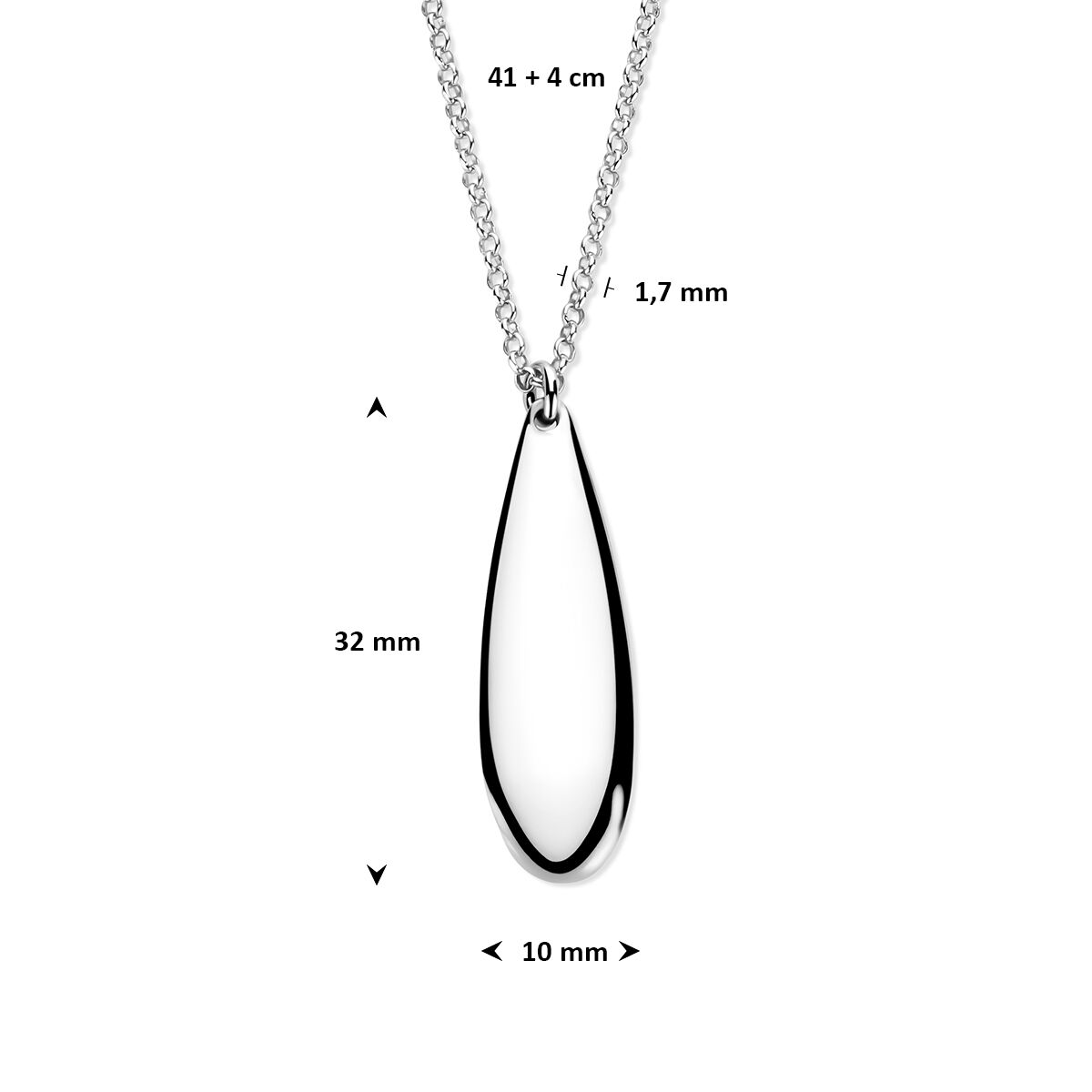 Fantasy Collection Collier druppel 41 + 4 cm zilver