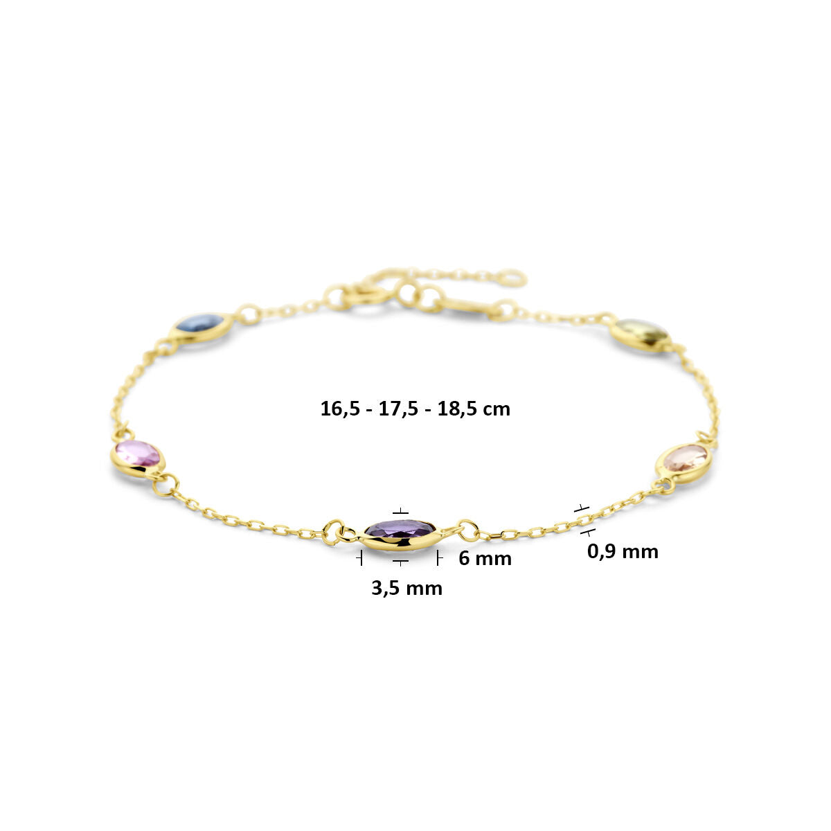 Fantasy Collection Armband synthetische stenen 16,5 - 17,5 - 18,5 cm 14K geelgoud