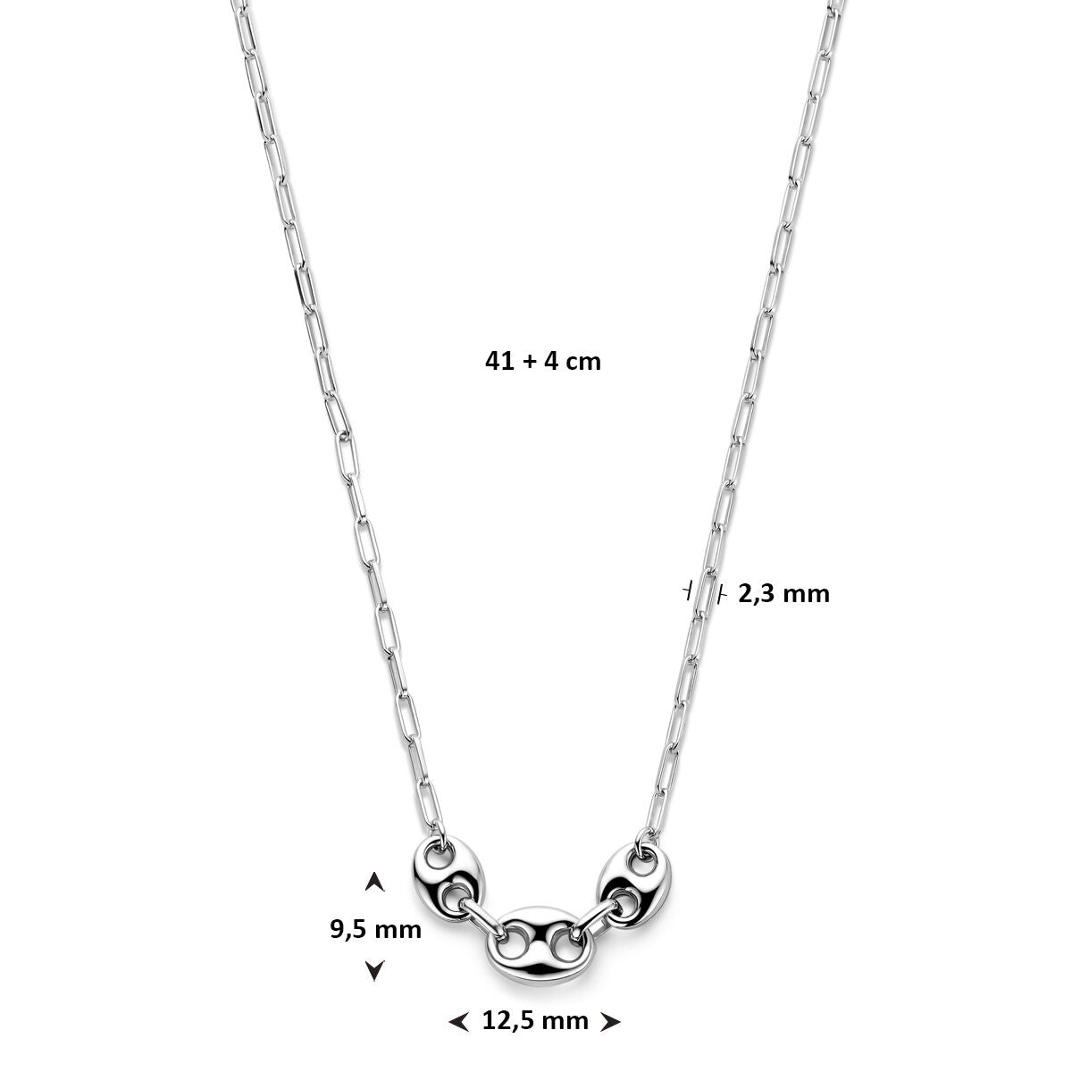 Fantasy Collection Collier koffieboon 41 + 4 cm zilver