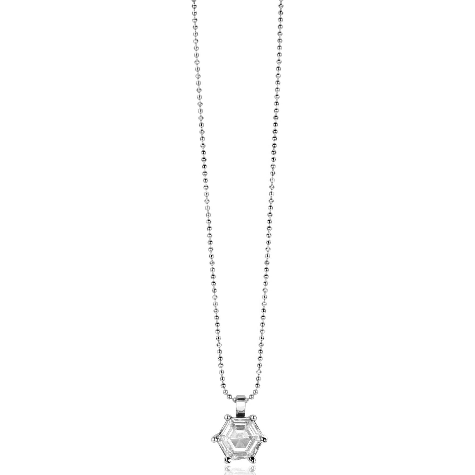 Zinzi zilveren hanger met zeshoekige witte zirkonia 15mm ZIH2259 (zonder collier) - PansiteNederland.nl