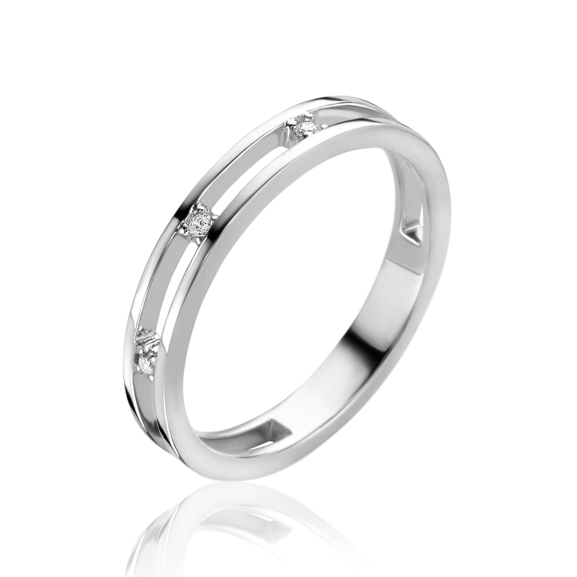 ZINZI zilveren multi-look ring, met de look van twee smalle ringen waartussen drie witte zirkonia's zijn bevestigd ZIR2451 - PansiteNederland.nl