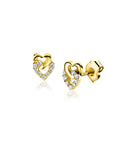Zinzi Gold 14 krt gouden oorstekers verbonden open hartjes, glad en bezet met witte zirkonia's ZGO472