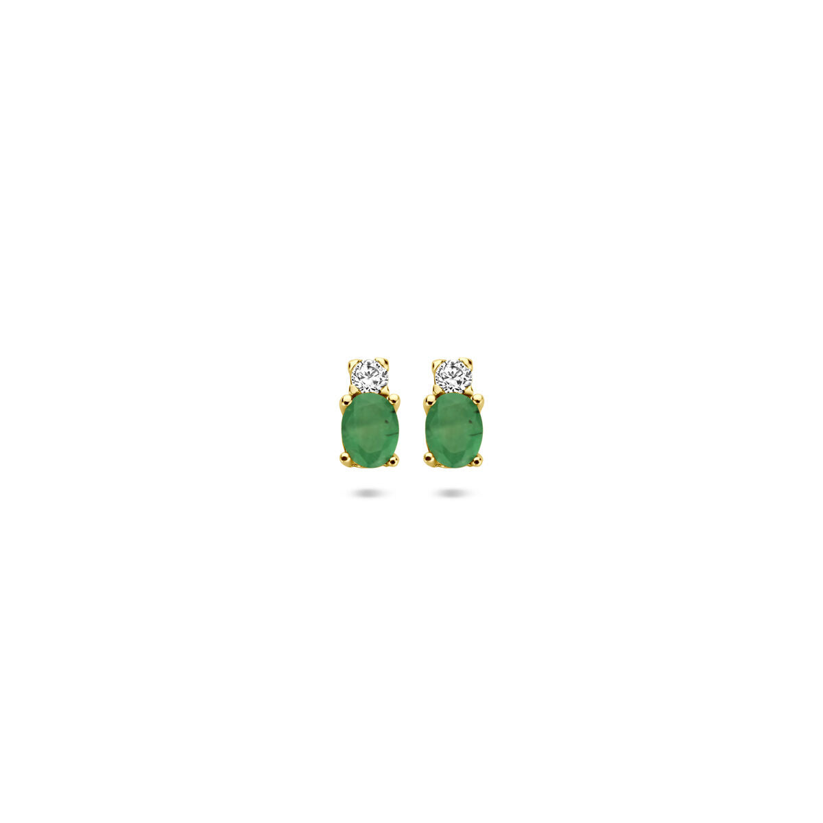 14K geelgouden oorknoppen smaragd en zirkonia 6 mm - 4034237