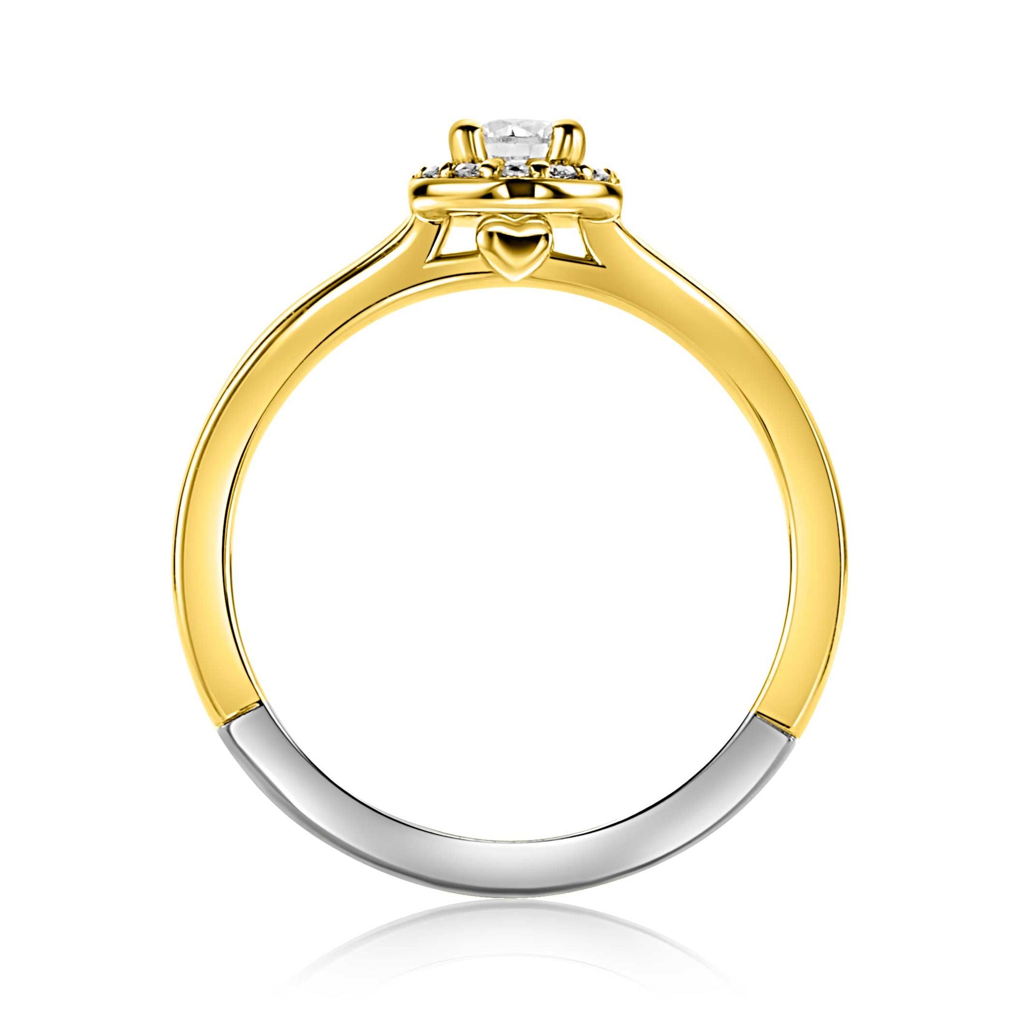 ZINZI gold plated zilveren entourage verlovingsring bezet met witte zirkonia's en klein hartje aan de zijkant ZIR2697Y - PansiteNederland.nl