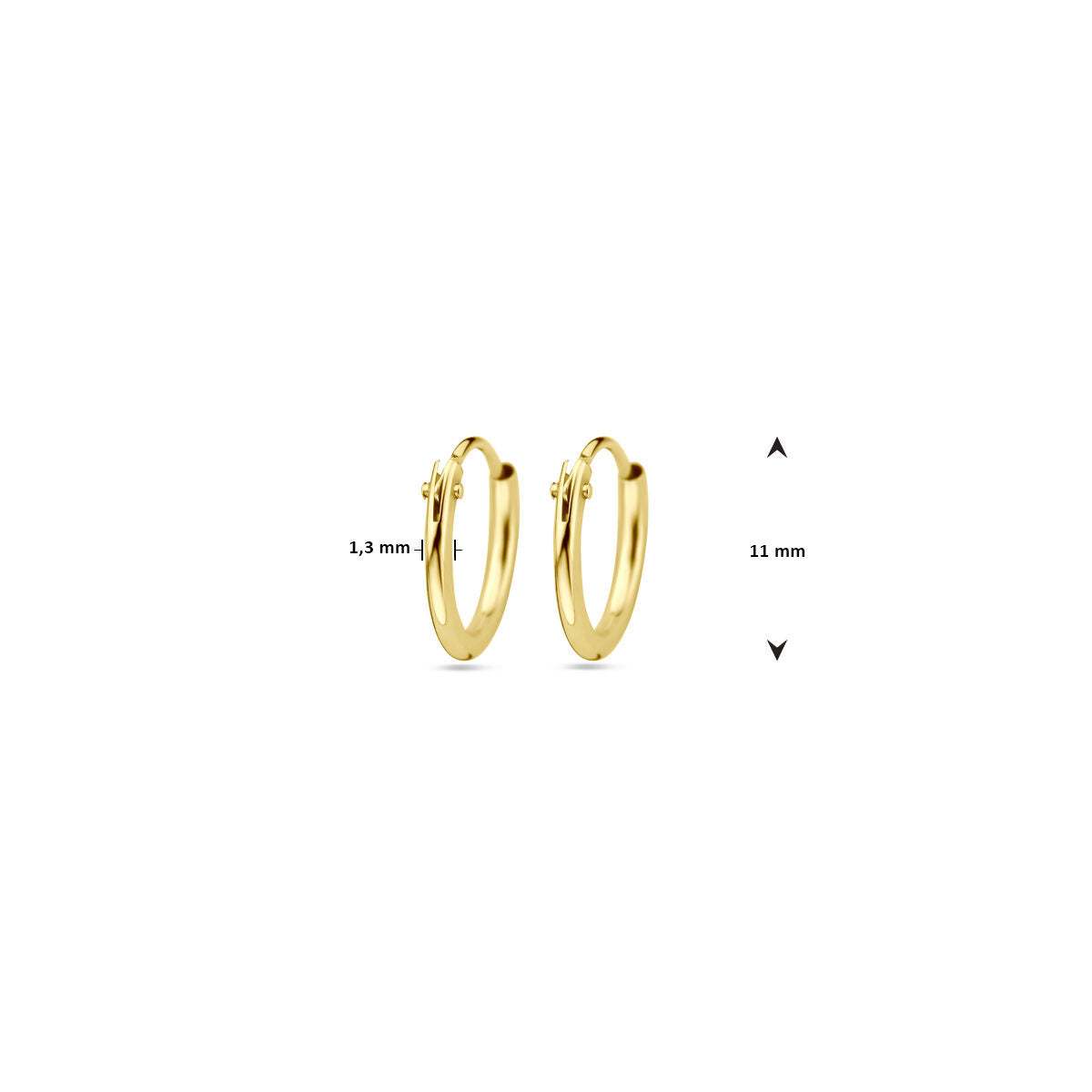 14K Geelgoud Oorringen 1,3 MM Ronde Buis 4001250 - PansiteNederland.nl