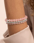 Sparkling Jewels Armband Rose Quartz Saturn large - Silver 6mm SB-GEM13-ADD-6MM
