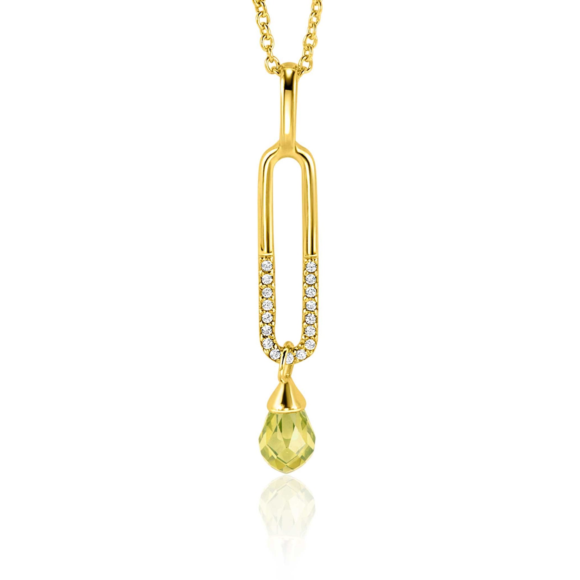 Zinzi gold plated zilveren hanger met trendy open ovale vorm en peervormige hanger groen peridot ZIH2430 (zonder collier) - PansiteNederland.nl