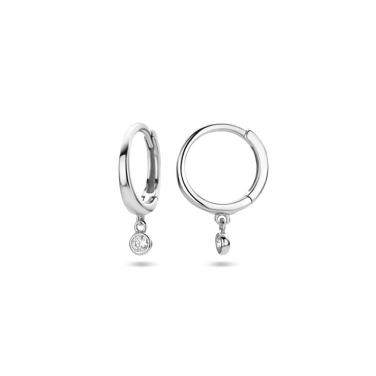 Zilveren gerhodineerde klapoorringen zirkonia 16 mm - 1340476