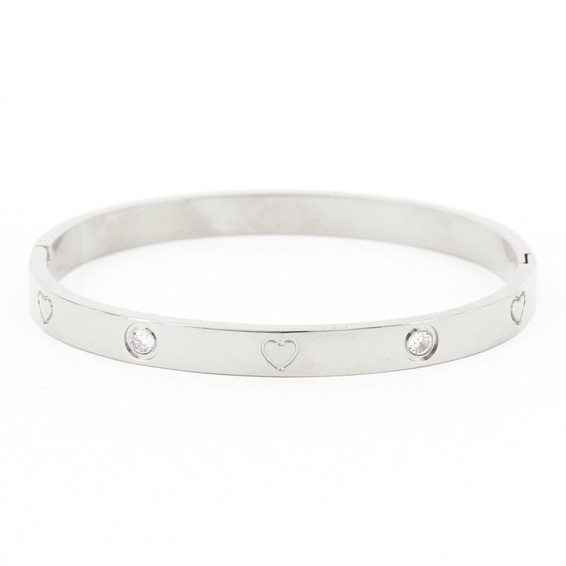 Kalli Kalli Bangle armband 2188 Hartje met Zirkonia Breed - PansiteNederland.nl
