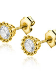 Zinzi Gold 14 krt gouden oorknoppen bezet met witte zirkonia in een bolletjes zetting ZGO319