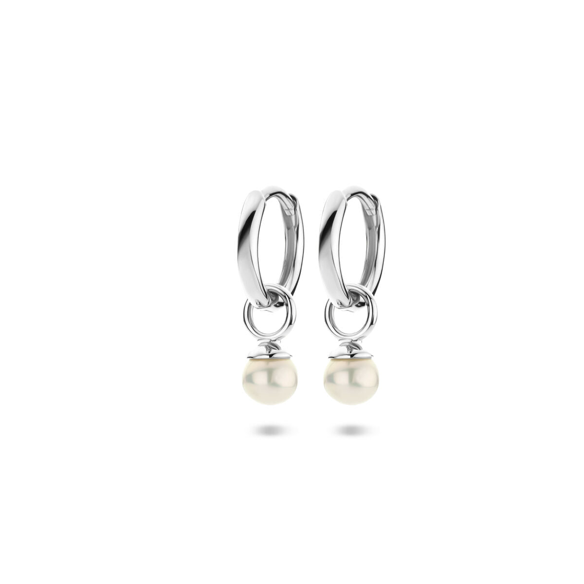 Zilveren gerhodineerde klapoorringen parel 18 mm - 1340988