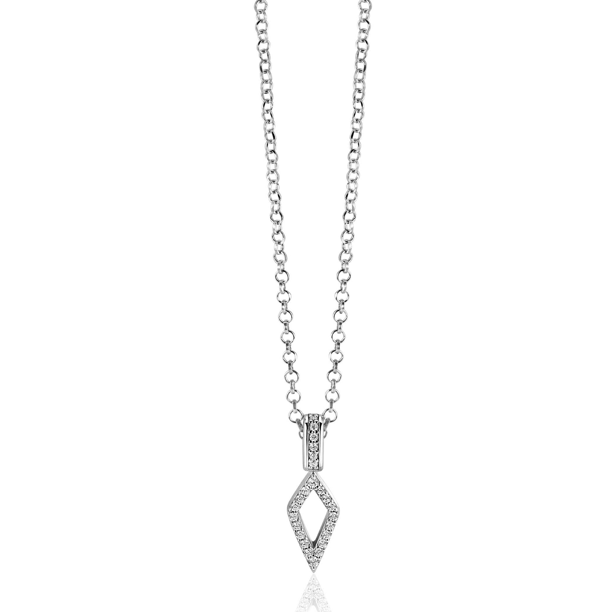 Zinzi zilveren hanger vliegervorm bezet met witte zirkonia's en luxe hangoog 20mm ZIH2497 (zonder collier) - PansiteNederland.nl