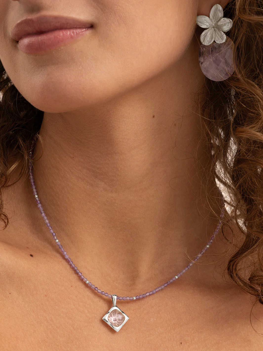 Sparkling Jewels ketting | 2mm Amethyst Silver - 42cm +2cm NLK04S-G05 - PansiteNederland.nl