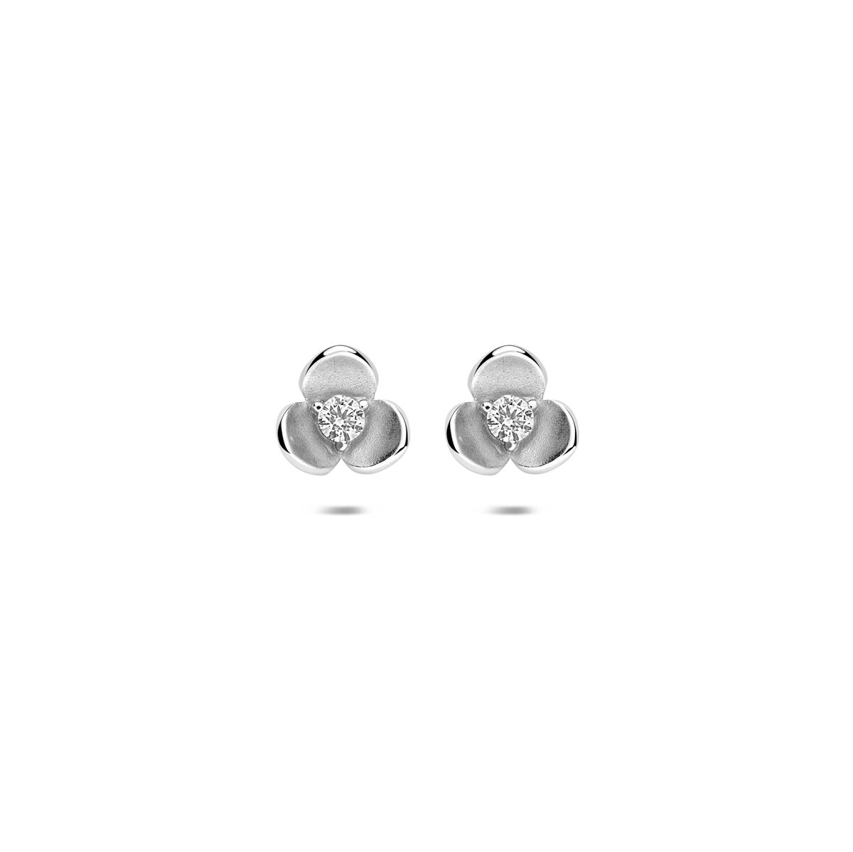 Zilveren gerhodineerde oorknoppen bloem zirkonia poli/mat 7 mm - 1341835