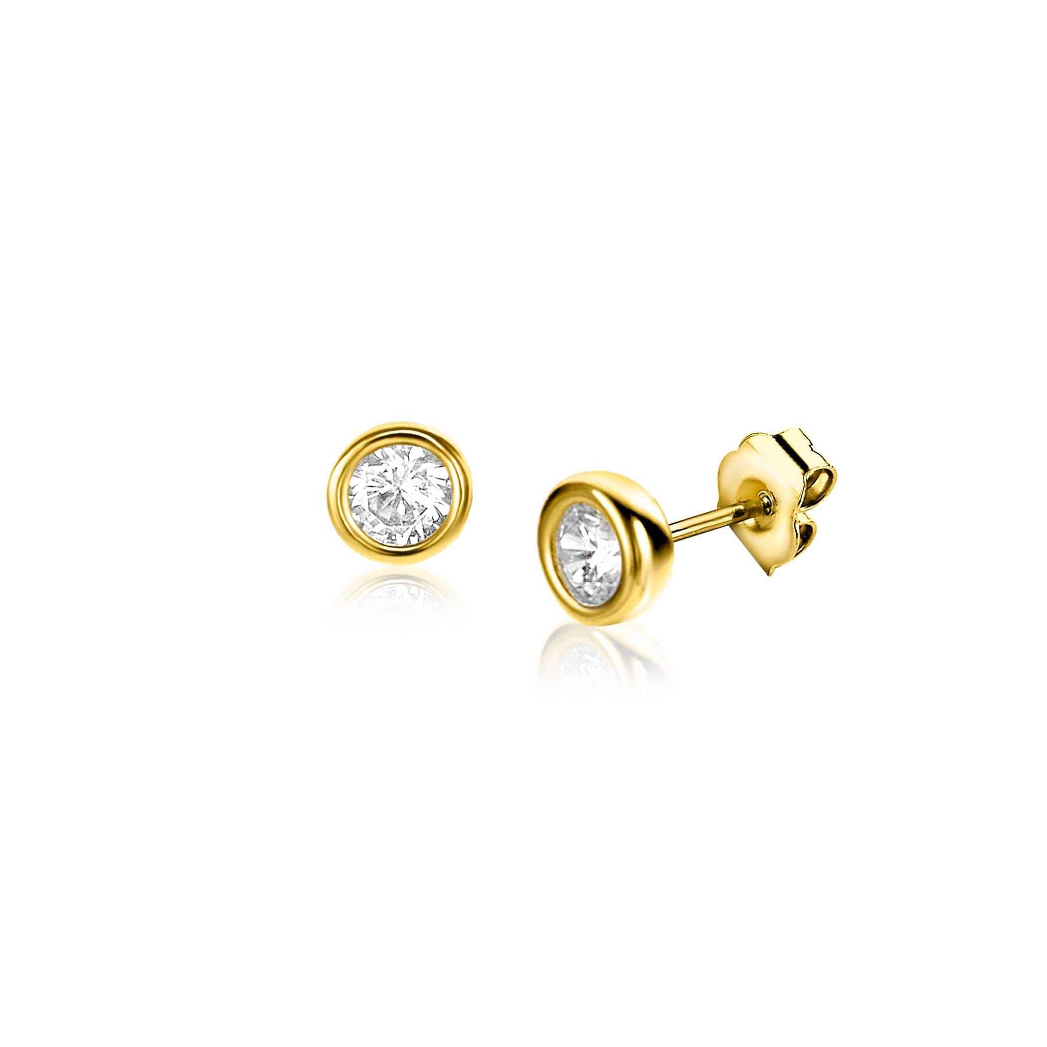 ZINZI 14K Gouden Oorknoppen met Witte Zirkonia ZGO451 oorbellen