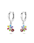 Zilveren gerhodineerde oorringen zirkonia bloem en lieveheersbeestje 22 mm - 1341433