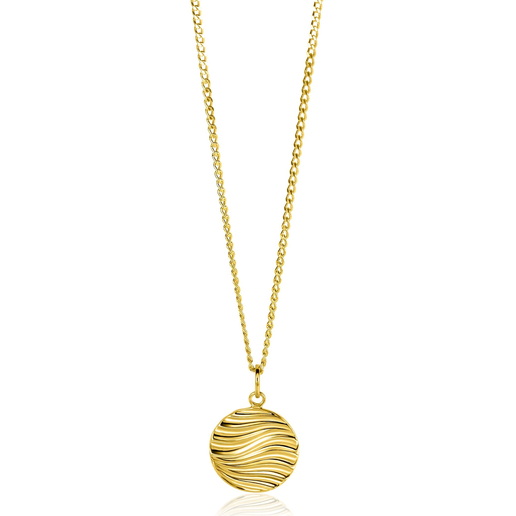 Zinzi gold plated zilveren hanger rond met sierlijke golven als bewerking ZIH2450 (zonder collier) - PansiteNederland.nl
