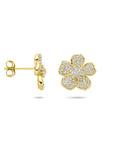 14K geelgouden oorknoppen bloem diamant 0.70ct 2x 0.35ct h si 12 mm - 4033526