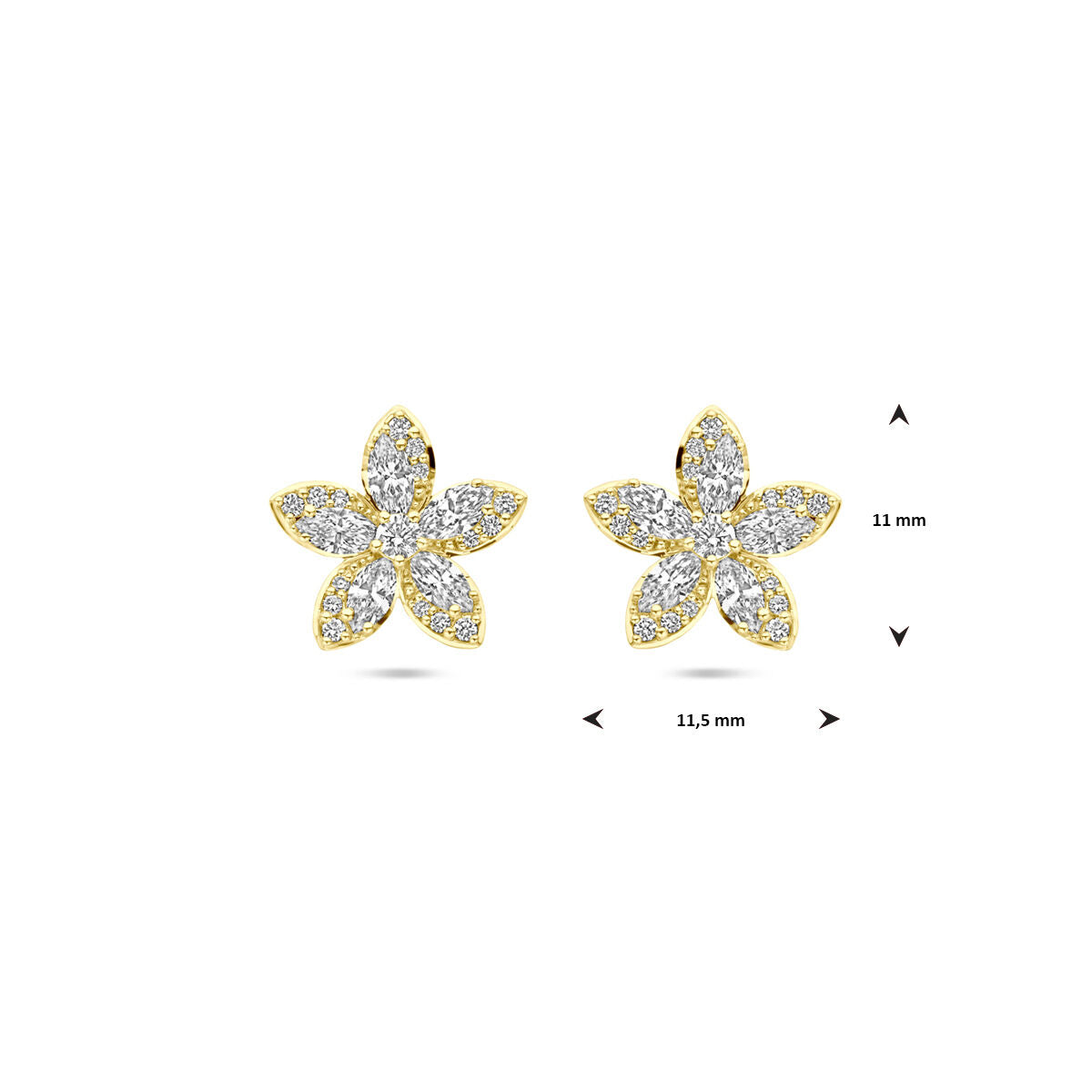 14K geelgouden oorknoppen bloem diamant 0.84ct 2x 0.42ct h si 11 mm - 4033490