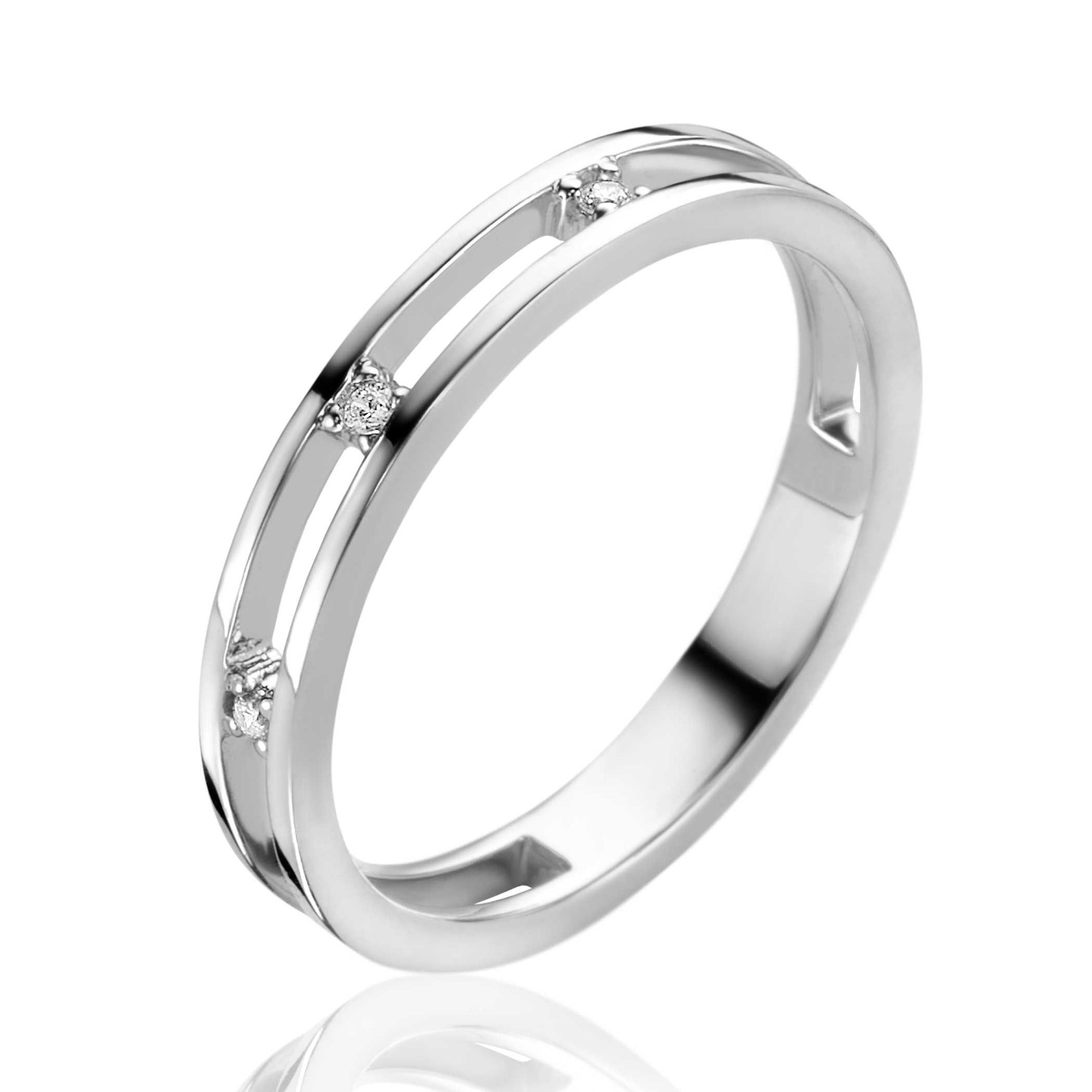 ZINZI zilveren multi-look ring, met de look van twee smalle ringen waartussen drie witte zirkonia's zijn bevestigd ZIR2451 - PansiteNederland.nl