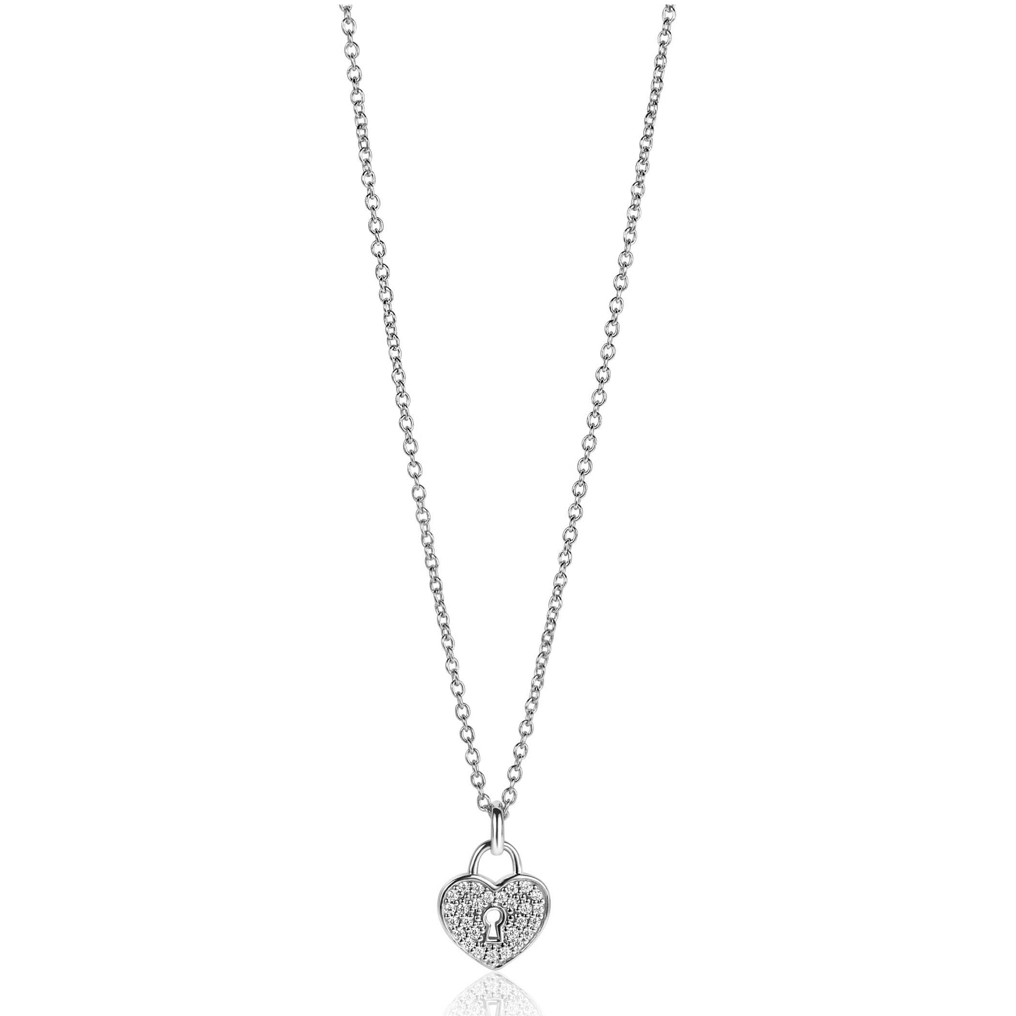 Zinzi zilveren hart hanger (15mm), met trendy sleutelgat en bezet met witte zirkonia's ZIH2400 (zonder collier) - PansiteNederland.nl