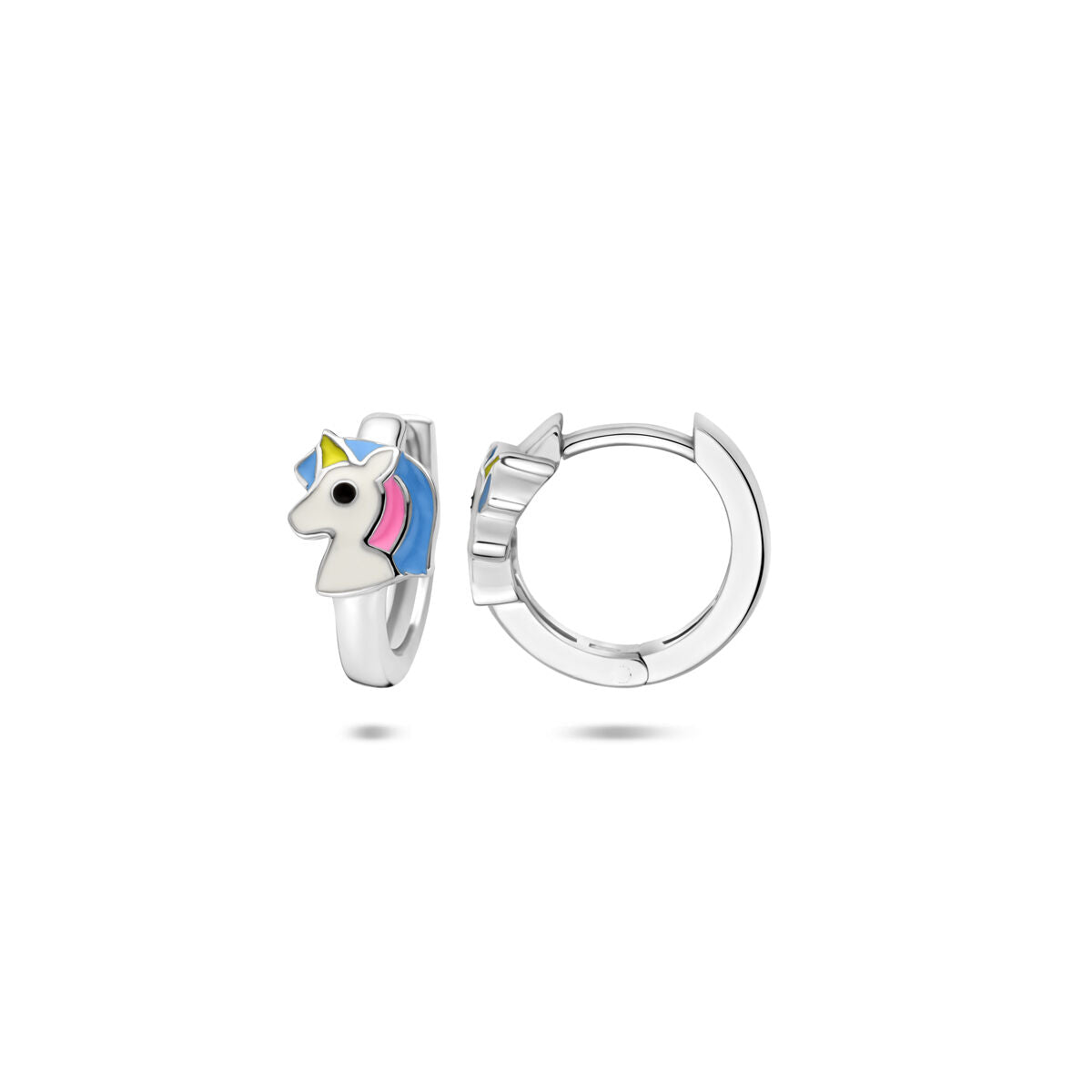 Zilveren gerhodineerde klapoorringen emaille eenhoorn 13 mm - 1341234
