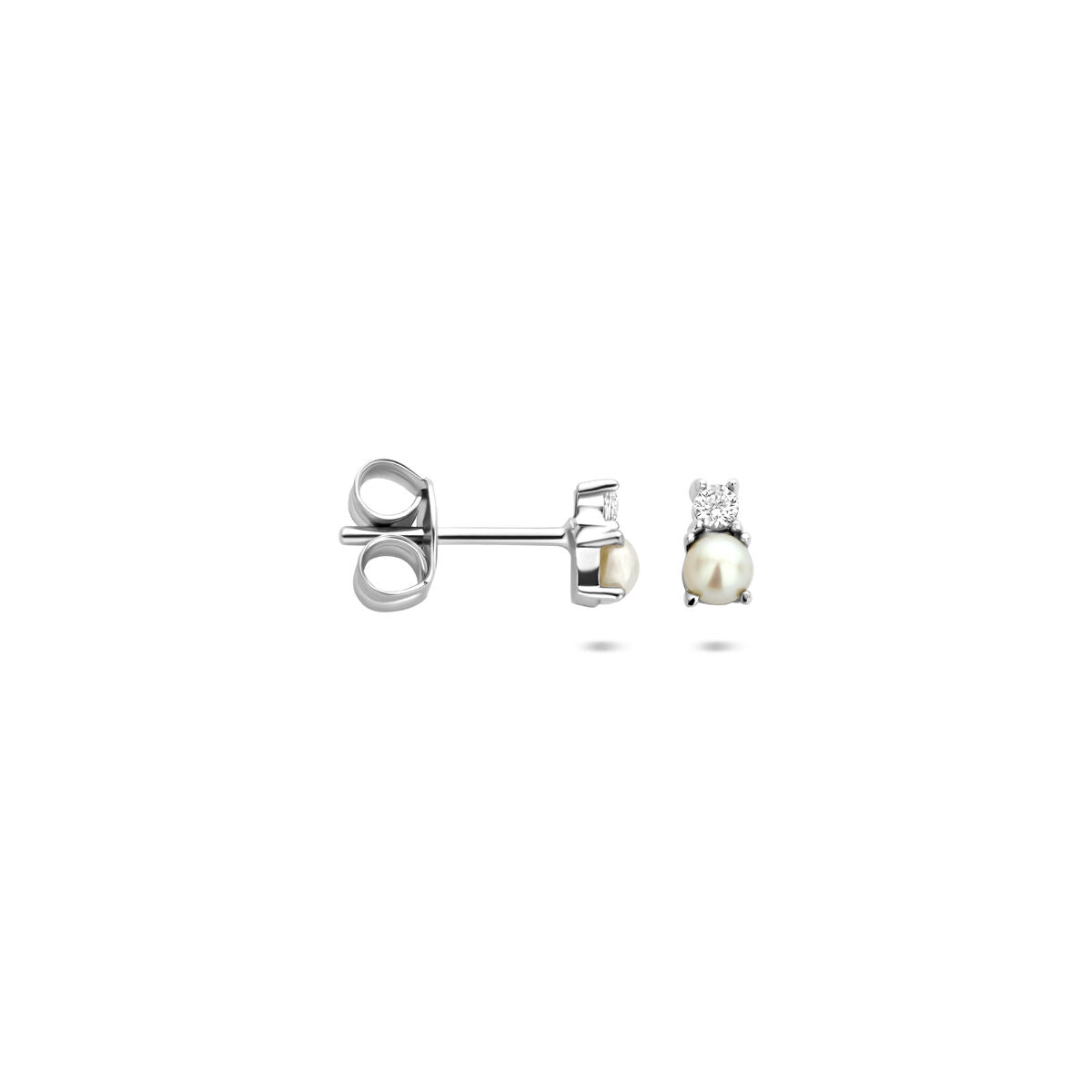 Zilveren gerhodineerde oorknoppen parel zirkonia 5,5 mm - 1341124