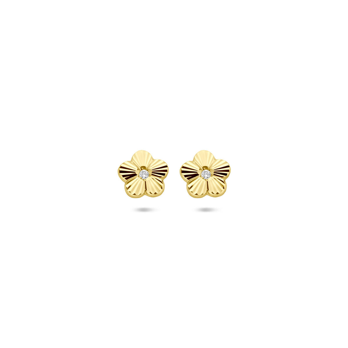 14K geelgouden oorknoppen bloem zirkonia gediamanteerd 6 mm - 4034248