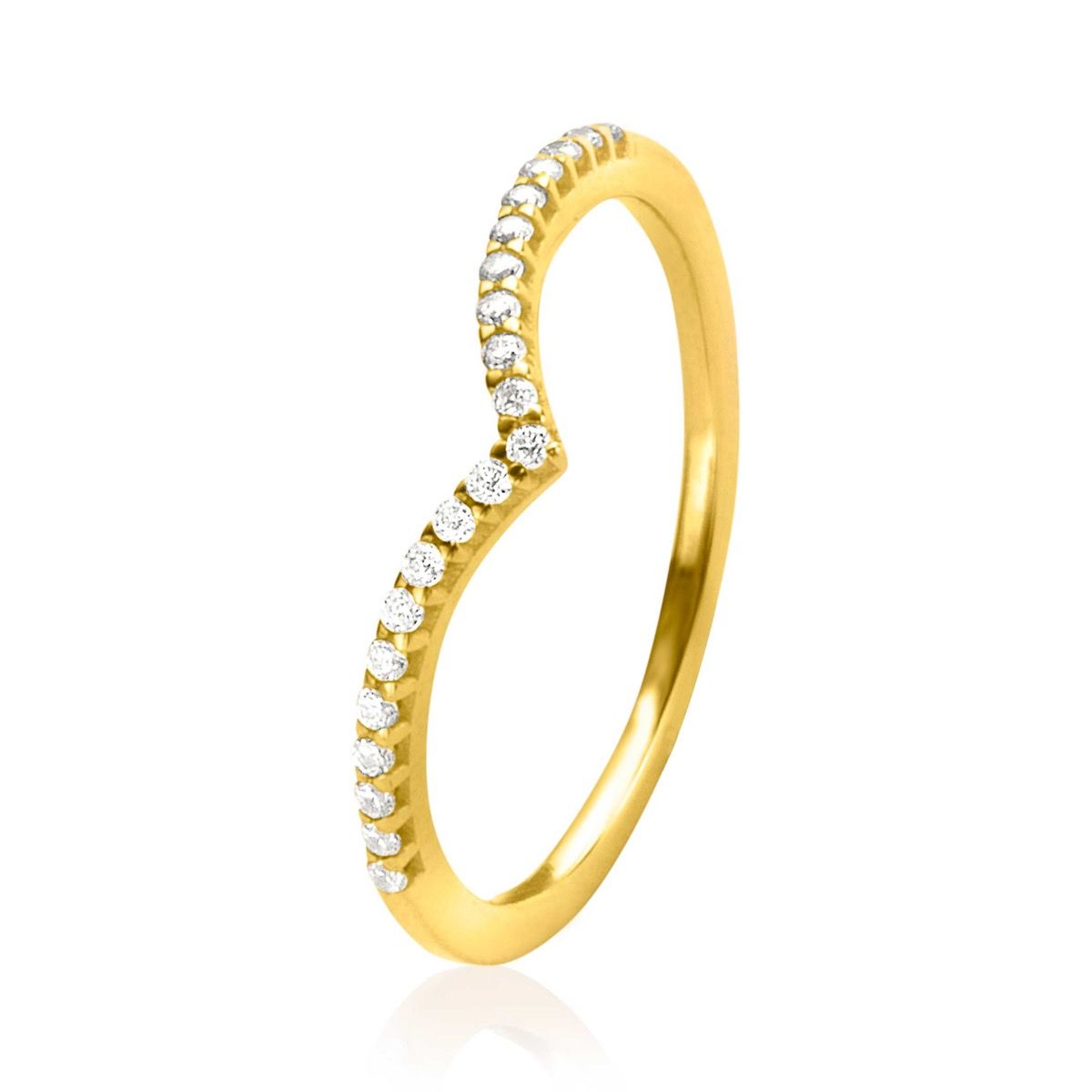 ZINZI Gold 14 krt gouden V-ring van 1,4mm breed en bezet met 20 witte zirkonia's in chique railzetting ZGR374 - PansiteNederland.nl