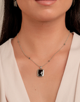 Sparkling Jewels - Ketting: Black CZ beads anchor chain - Silver 42cm + 2cm SN-CBS-CZ02