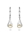 Zilveren gerhodineerde oorhangers parel zirkonia brisur haak 30 mm - 1341849