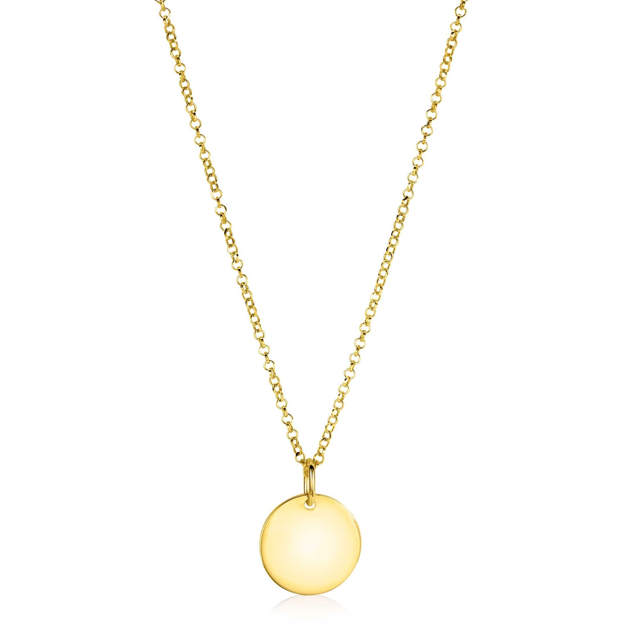 Zinzi gold plated zilveren hanger glad rond plaatje voor gravure ZIH2345G15 (zonder collier) - PansiteNederland.nl