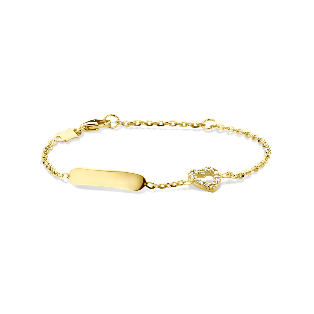 Fantasy Collection Graveerarmband hartje zirkonia 11 - 13 cm 14K geelgoud