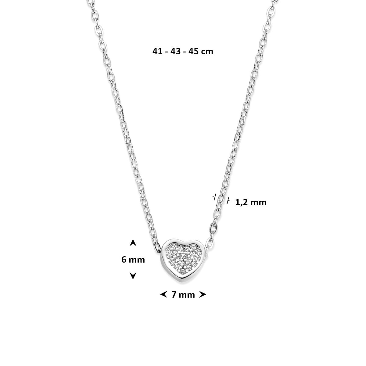 Fantasy Collection Collier hartje zirkonia 41 - 43 - 45 cm zilver