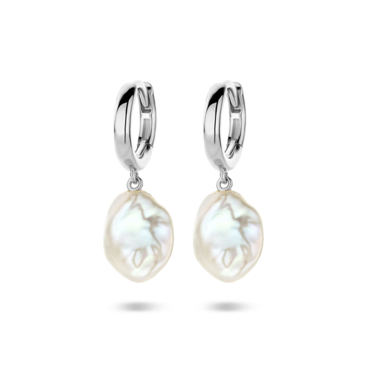 Zilveren gerhodineerde klapoorringen barok parel 24 mm - 1340987